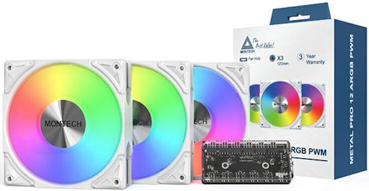 Montech Metal Pro Case Fan 120mm με ARGB Φωτισμό 3τμχ Λευκό