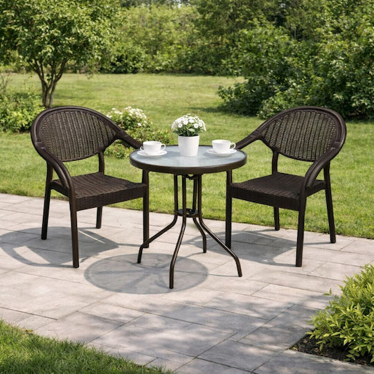 Dining Set for Small Outdoor Spaces Atlantis 3 Pieces Brown