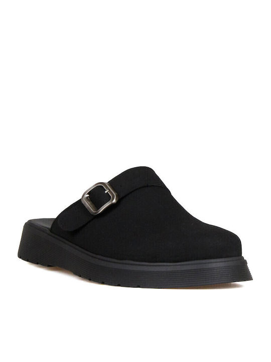 Silia D Leather Mules with Heel in Black Colour