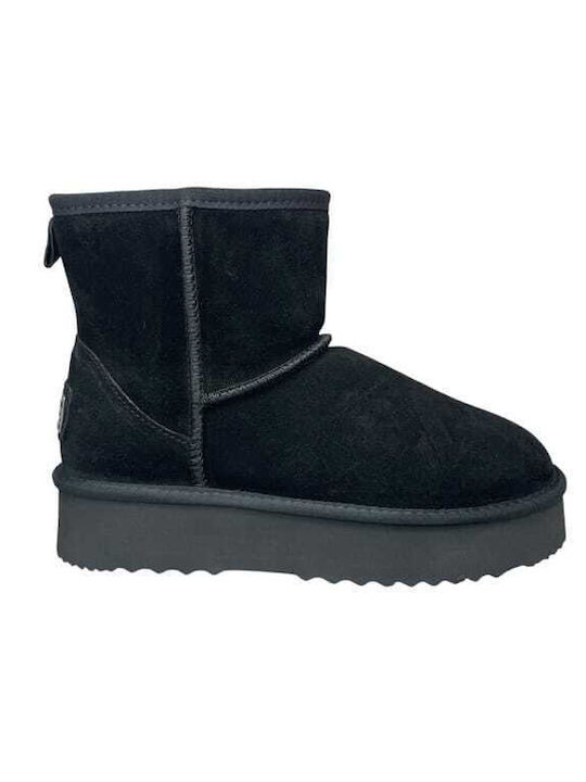 Suede Women's Ankle Boots with Fur Black GY-08228-1-6