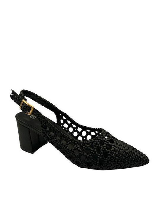Elenross Heels with Strap & Chunky Mid Heel Black