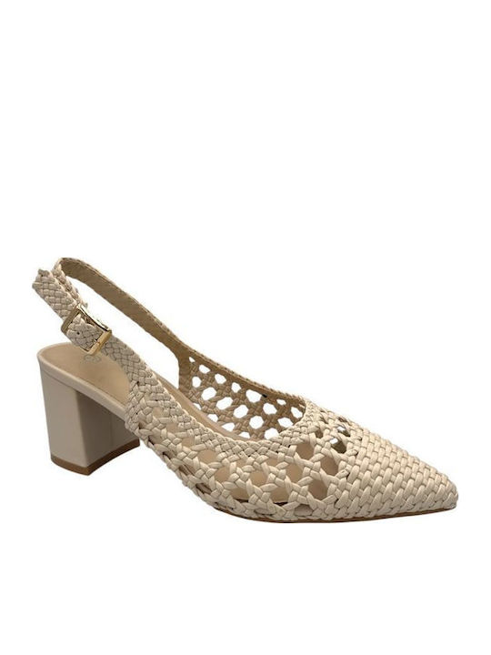 Elenross Heels with Strap & Chunky Mid Heel Beige