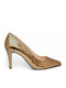Leather Heels with High Heel Gold