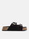 Damen Anatomisch Flache Sandalen Schwarz