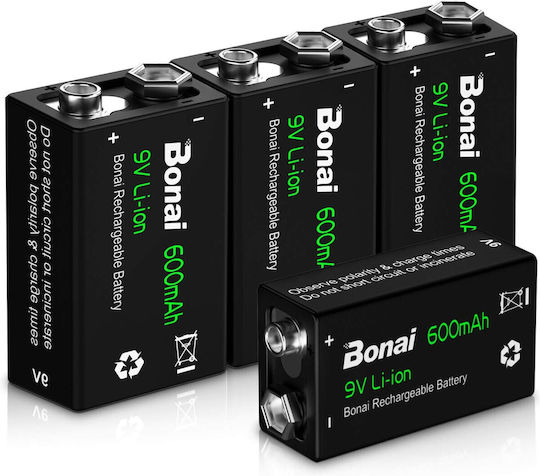 Set 4 Baterii Reîncărcabile 9v Litiu-ion 600mah 6f22 Mărime Standard Baterii Pentru Detectoare de Fum Microfoane și Multe Altele