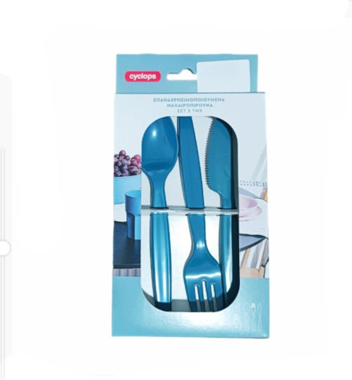 Cyclops Set aus Kunststoff Löffel Gabel Messer Blau