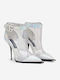 Leder Damen Stiefeletten Ankle Boots Silber