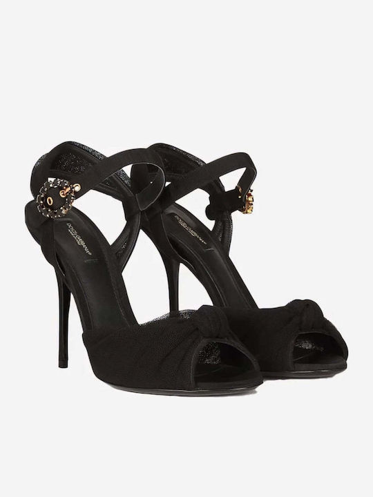 Dolce & Gabbana Кожени Дамски Сандали На Ток Черни
