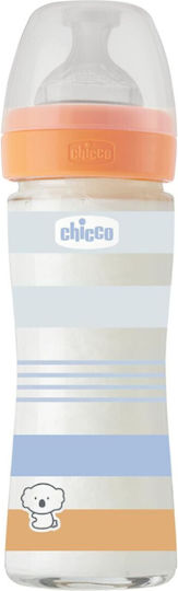 Chicco Biberoan din Sticlă Well Being Anti-colici cu Tetină din Silicon pentru 0+ Luni Albastru 240ml