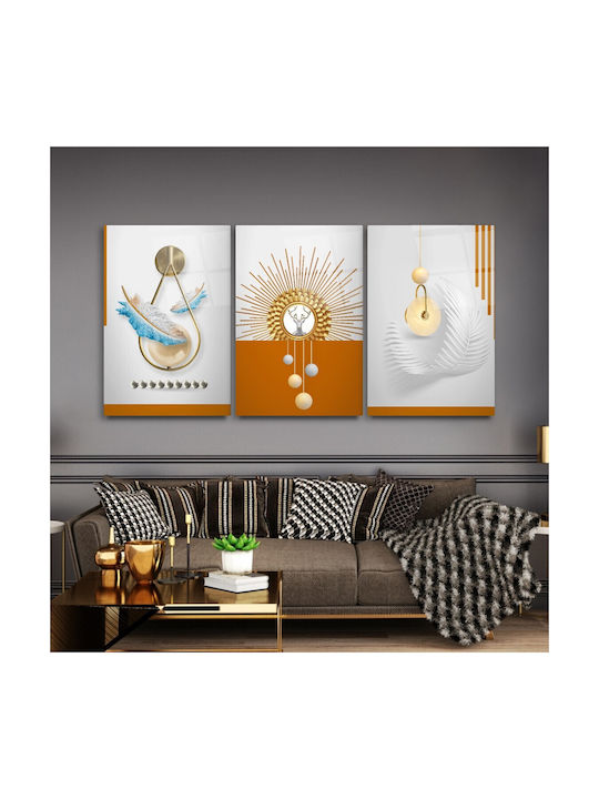 Threefold Glass Composition of Abstract Design in Orange Tones (70x110cm)