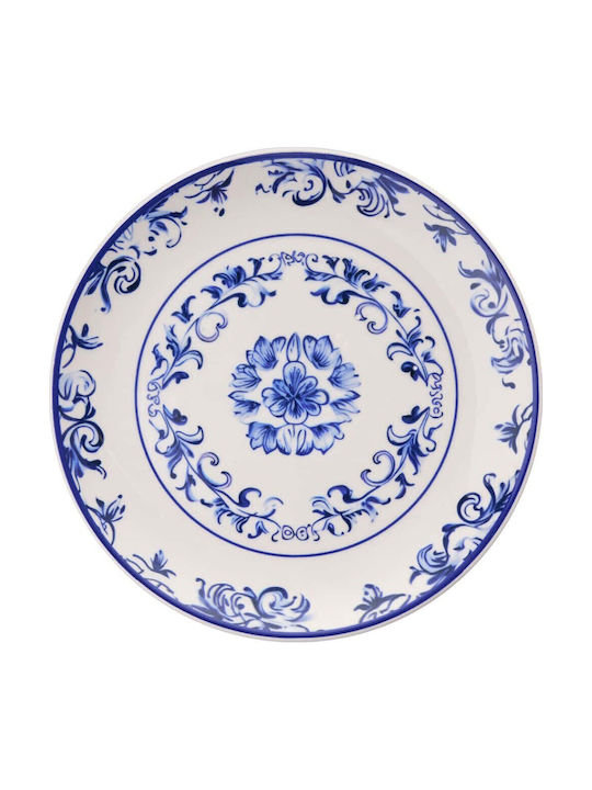 Hermia Flower Shallow Ceramic Blue Plate with Diameter 25.5cm 6 Pieces