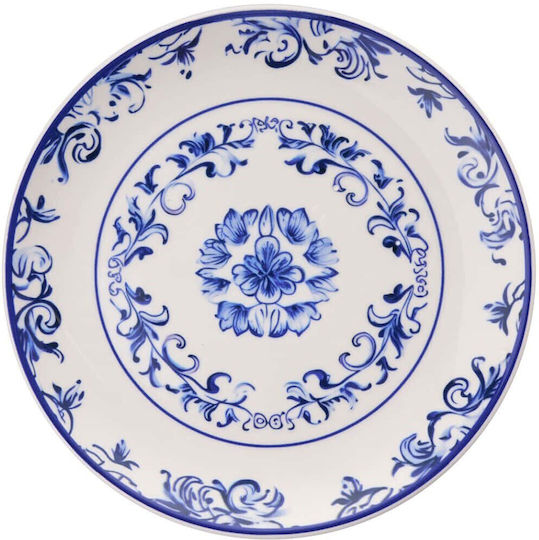 Hermia Flower Shallow Ceramic Blue Plate with Diameter 25.5cm 6 Pieces
