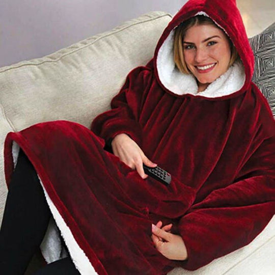Fleece Blanket with Sleeves 90x70cm Burgundy