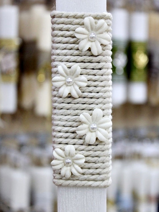 Easter Candle Round Handmade White 26d034