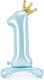 Number 1 Foil Jumbo Light Blue with Stand Crown 103cm