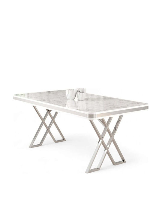 Vals Dining Table with Marble Surface White-chr...