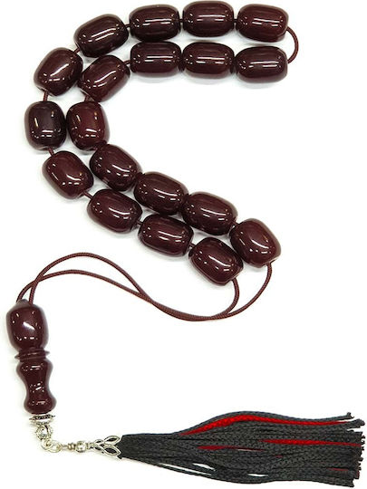 Roloi Komboloi Worry Beads with 19 Beads Made of Mastic Length 37cm Burgundy