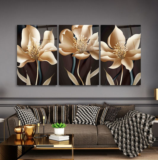 Set Triplu Din Sticlă Cu Floare Aurie În Deschidere (50x70cm)