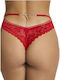 Women's Seamless String With Lace Red