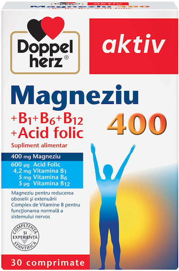Doppelherz Magneziu 400 + Vitamina B1 + Vitamina B6 + Vitamina B12 + Acid Folic 40 Comprimate Energie