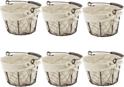 Set 6 Round Bread Serving Baskets Raki 13.5x13.5x10cm Handle Made Metal Fabric Set 6 Round Bread Serving Baskets Raki 13.5x13.5x10cm Handle Made Metal Fabric