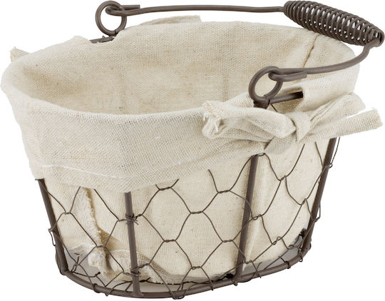 Coș Oval de Pâine pentru Servit Raki 20x15x12cm Din Metal Mâner Din Țesătură