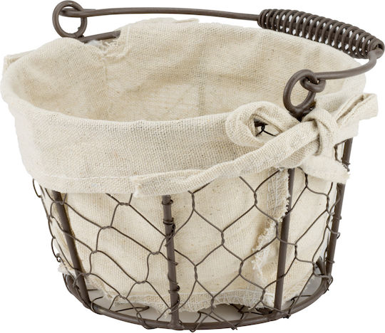 Coș Rotund De Pâine Pentru Servit Raki 13.5x13.5x10cm Din Metal Mâner Din Material