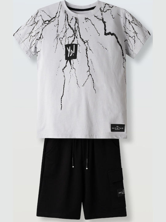 Hashtag Kids Clothing Set with Shorts Ice Grey- Black 2 Pieces