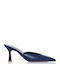 Leather Mules with High Heel in Blue Colour