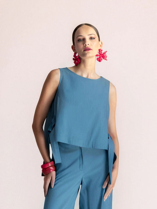 Women's Cotton Sleeveless Blouse Light Blue