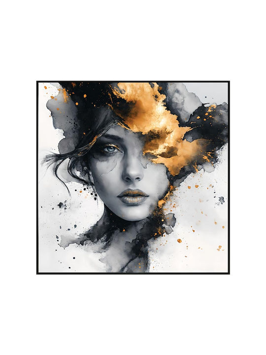 Marhome Black and White Half Face of Woman with Golden Details Painting on Canvas 82x82cm
