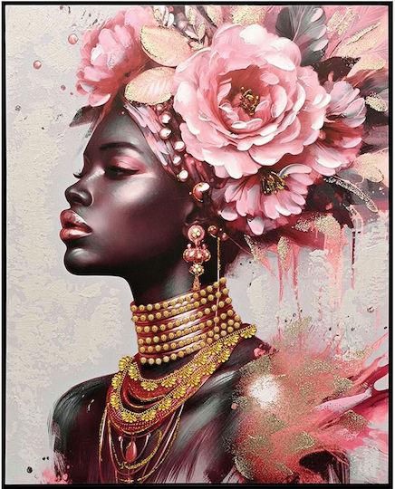 Marhome Frau Afrikanerin Mit Blumen Im Kopf Gemälde auf Segeltuch 82x102cm