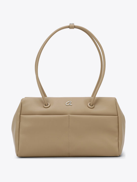 Axel Axel Damen Schultertasche Beiges Lederimitat