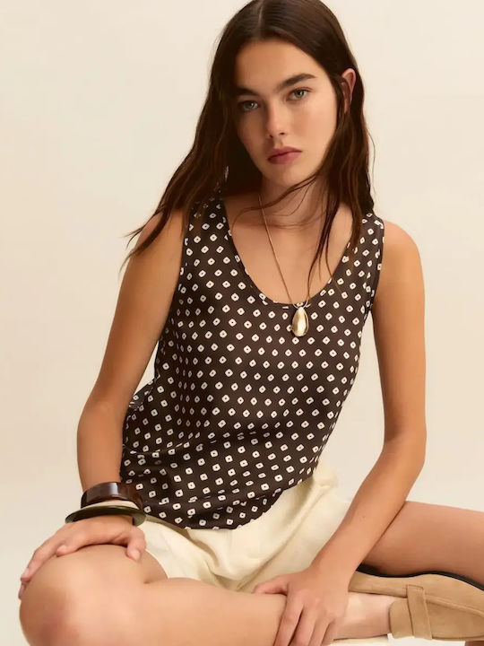 Women's Satin Sleeveless Blouse Dark Brown