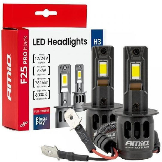 AMiO Car and Motorcycle Lamps H3 Canbus LED 6000K Cold White 12-24V / 12V / 24V 68W 2pcs