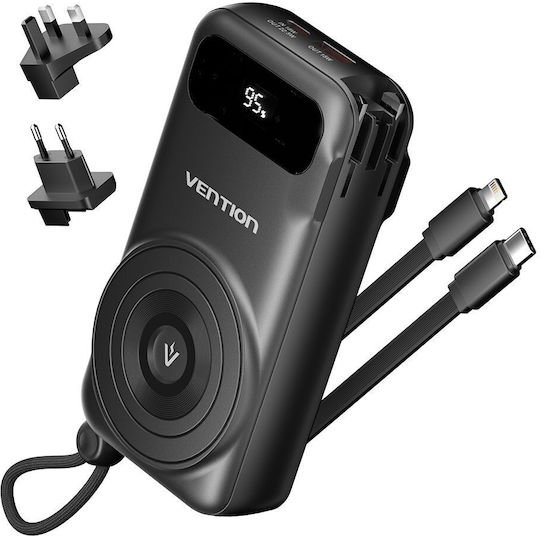 Vention Power Bank 10000mAh 15W με Θύρα USB-A και Θύρα USB-C Μαύρο