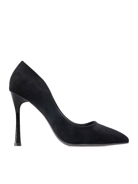 Suede Pointed Toe Heels with Stiletto Heel Black