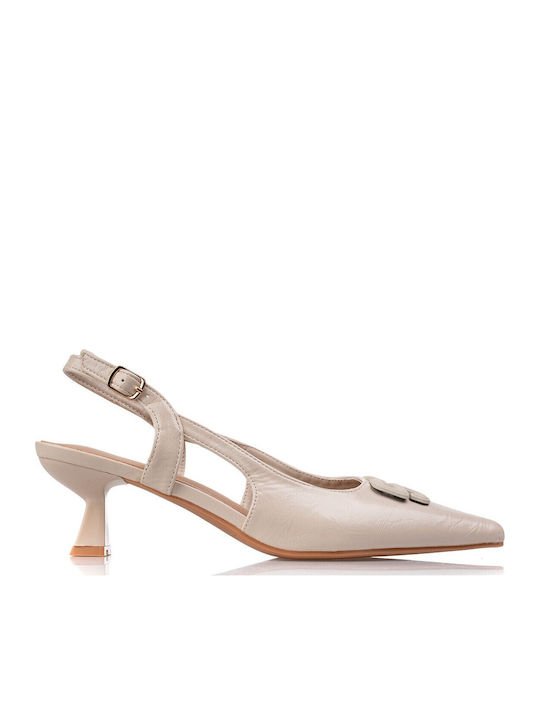 Fshoes Pointed Toe Heels with Mid Heel Beige