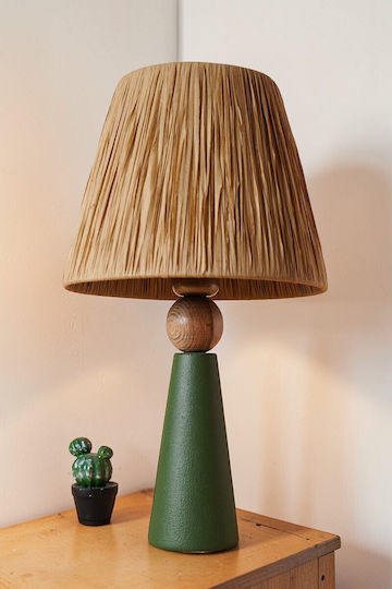 Keramik Tischlampe Grün Mit Strohhut 24x46cm