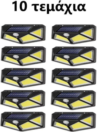 Set of 10 Wall Mounted Solar Lights Cold White 6500K with Motion Sensor and Photocell IP65