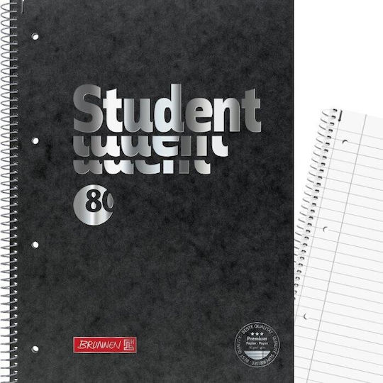 Brunnen Spiral Ruled Notebook A4 160 Paper Sheets Black