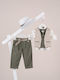 Piccolino Baptism Suit with Vest for Boys Linen Alessio Green