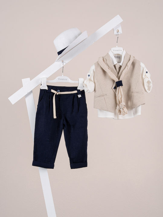 Piccolino Baptism Suit with Vest for Boys Linen Enzo Navy Blue