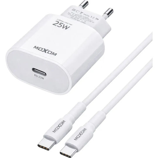Moxom Mobile Phone Charger with USB-C Port and USB-C Cable 25W Power Delivery White