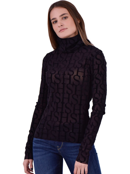 Damen Bluse Rollkragen Schwarz