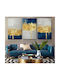 Threefold Glass Set of Abstract Art in Blue and Gold (60x90cm)