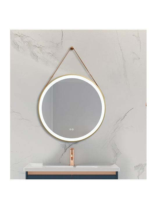 Καθρεφτης Μπανιου Ιμαντα Led Αφης Mirrorlux Selene S-4676g Στρογγυλος Φ-800mm Χρυσος