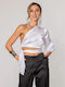 Damen Bluse Satin Weiß