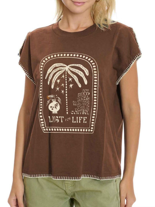Funky Buddha Γυναικείο T-shirt Καφέ