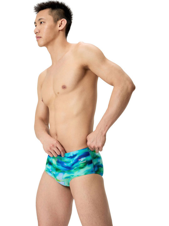 Men's Swimwear Slip Turquoise/Dark Green with Patterns
